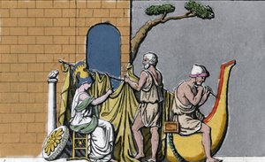 The construction of the ship Argo, assisted by Minerva, with the sacred wood of the oaks of Dodone. by Unknown artist