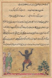 The court jester meets a Zangi dancing with joy, and learns from him that the cause of his happiness is his assignation with a woman who is the jester
