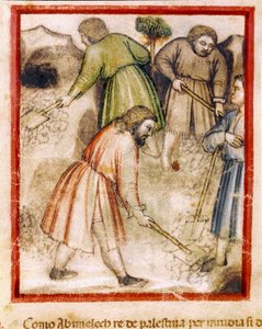 The Envious Philistines Fill the Hollow Wells by Isaac (Miniature from Codex 212)