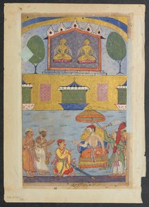 The goldsmith and the carpenter inform the king of a dream in which the golden images plan to desert the city for lack of worshippers (Tales of a Parrot: Third Night)