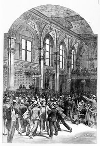 The interior of the New York Stock Exchange in 1881