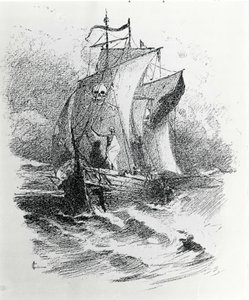 The legend of the Ghost Ship or the Flying Dutchman: a Dutch commander wanting to try the fate would have been condemned to wander on his ship forever bringing misfortune to the ships crossing his way. Engraving of the 19th century by Unknown artist