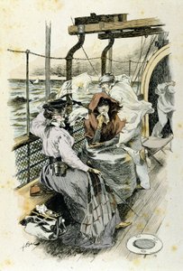 The life of passengers on board: a young woman suffers from seasickness.