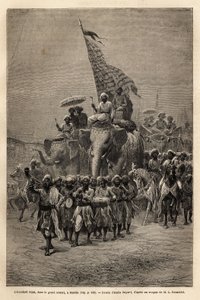 The royal banner, in the sowari (military procession), in Baroda (or Vadodara), state of Gujarat on the north-east coast of India. Engraving to illustrate the voyage in India of the Rajahs