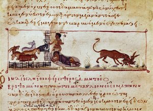 The sheep breeding, on the right a hare is devoured by a beast by Unknown artist