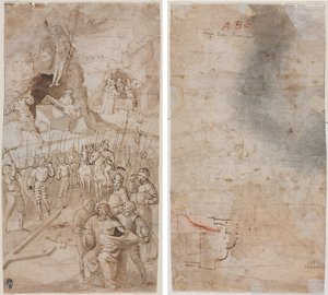 Three Scenes from the Passion of Christ (recto) Architectural Sketch (verso) by Unknown artist
