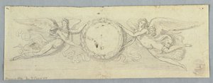 Two Winged Genii with Laurel Wreath