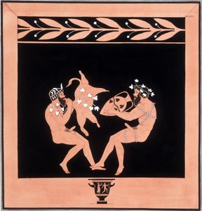 Two Fauns Eating and Drinking Wine - Paintings of Ancient Vases, Commonly Referred to as Etruscan, Drawn from Various Collections and Engraved by A. Clener, Accompanied by Explanations by A.L. Millen. By Dubois-Maisonneuve. Library of Maisons Alfort, Veter by Unknown artist