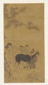 Two Men and Two Horses Under a Pine Tree by Unknown artist