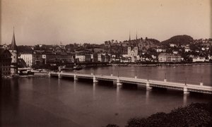 Untitled (Bridge with Town in Distance) by Unknown artist