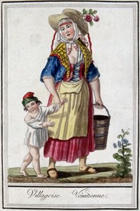 Venetian village with her son