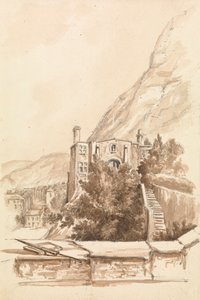View of a Town with Cliffs in the Background by Unknown artist