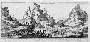 View of Caravans in the Sinai Desert. 18th Century Engraving by Unknown artist