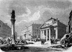 View of the Place de la Bourse in Trieste (during the Austrian period), 19th Century Engraving by Unknown artist