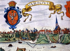 View of the city of Warsaw with the coat of arms of the city. 1780 by Unknown artist