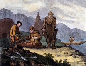 West Greenland Coast Eskimos, Early 19th Century Lithograph