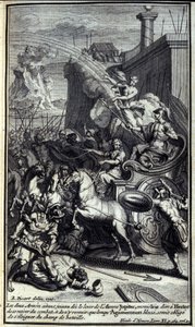 With the two armies joining the rise of the dawn, Jupiter sent Iris to tell Hector to withdraw from the battle and to return only when Agamemnon hurts, would be forced to move away from the battlefield. Illustration of book XI of the Iliad of Homer, French by Unknown artist