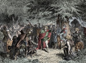 Widukind of Saxony calls on the Saxons to raise their arms against the Franco invasion of Charlemagne in 777