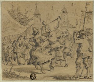 Women and Soldiers Dancing in Village Square by Unknown artist