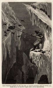 Young Eskimo Catching Arctic Penguins. Engraving to Illustrate the Voyage to the Free Sea of the Arctic Pole, by Doctor Hayes, Surgeon of the United States Navy, in 1860-1862, Published in Le Tour du Monde, Nouveau Journal des Voyages