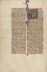 Initial A: A Judge and Two Men Pointing to an Aqueduct and a Millwheel by Unknown artist/maker