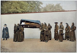 Brothers of a charitable jam carrying a sick person to the hospital, Italy, late 19th century by Unknown photographer