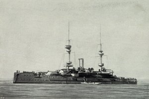English Battleship Ocean, Sunk During Battle of Dardanelles on March 18 by Unknown photographer