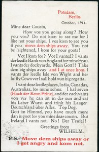 First World War: Comedy Map Showing a Speech by William II in English with German Accent by Unknown photographer