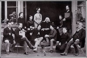 Franz Liszt (1811-1886), in Weimar, in the circle of his favorite pupils by Unknown photographer