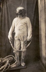 Man with Diving Suit to Protect Him from Fire by Unknown photographer