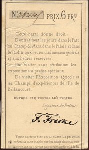Personal Ticket for the Exposition Universelle of 1868 by Unknown photographer