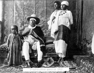 Portrait of Emperor Menelik II of Ethiopia (1844 - 1913) with his family.