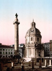Rome. View of Foro Trajano (Forum Trajan) with column. Photochrome sd. around 1900. by Unknown photographer