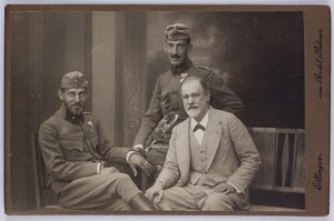 Sigmund Freud with His Sons, Ernst and Martin Wearing Military Uniforms, c.1916 by Unknown photographer