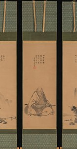 Zen Master with Meditation Staff, and Chinese-Style Landscapes, probably late 1620s-1644