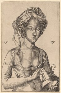 A Bust Figure of a Foolish Virgin Holding Her Inverted Lamp by Urs Graf