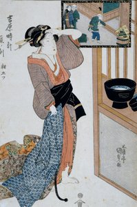Hour of tiger, seventh hour of morning, Ca 1818, Ukiyo-e art print by Utagawa Kunisada from The twelve hours in Yoshiwara, Japanese civilization