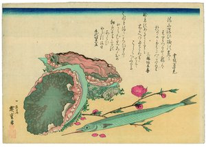 Abalone, Halfbeak, and Peach Blossoms by Utagawa Hiroshige
