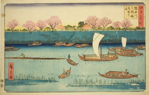 Cherry Trees along the Sumida River Embankment at the Mimeguri Inari Shrine, from the series 