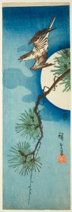 Cuckoo, Pine Branch, and Full Moon by Utagawa Hiroshige