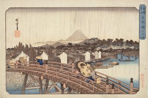 Evening Shower at Nihonbashi Bridge, from Celebrated Places of the Eastern Capital c.1832