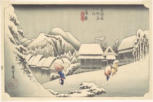 Evening Snow at Kanbara, from the Series "Fifty-three Stations of the Tōkaidō" by Utagawa Hiroshige