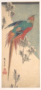 Golden Pheasant and Pine Shoots in Snow by Utagawa Hiroshige