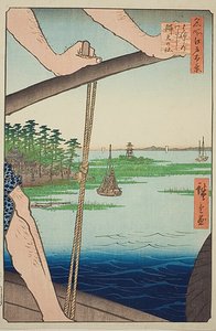 Haneda Ferry and Benten Shrine, No.72 from the series "One Hundred Famous Views of Edo"