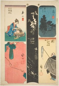 Kameyama, Seki, Sakanoshita, Tsuchiyama, and Minakuchi, no. 11 from the series "Cutout Pictures of the Tokaido"