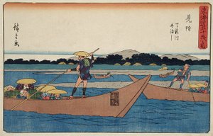 Mitsuke: Ferry Crossing the Tenryū River by Utagawa Hiroshige