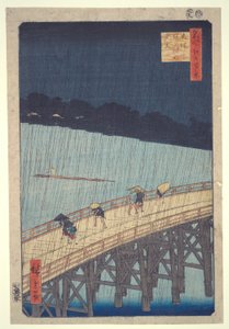 Ohashi Bridge, Sudden Shower at Atake, from the series One Hundred Famous Views of Edo by Utagawa Hiroshige