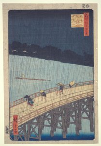 Ōhashi Bridge, Sudden Shower at Atake, from the series One Hundred Famous Views of Edo by Utagawa Hiroshige