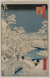 Picture of Twilight at the Drum Bridge in Meguro, from the series 100 Views of Famous Places in Edo by Utagawa Hiroshige