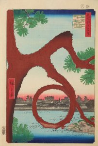 Pine Tree Shaped Like a Crescent Moon on Ueno Hill, Plate 89 from the series: One Hundred Famous Views of Edo by Utagawa Hiroshige